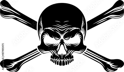 Schilderij op canvas A skull and crossbones pirate crossed bones jolly roger design in a vintage retr