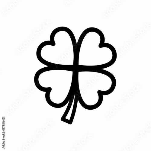 Simple black outline drawing of a four-leaf clover, a traditional symbol of good luck and fortune.