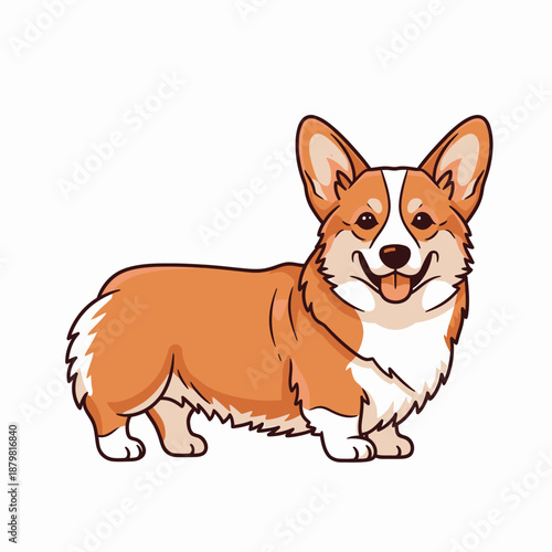 Happy cartoon Corgi dog illustration standing with a cheerful expression and tongue out on a white background.