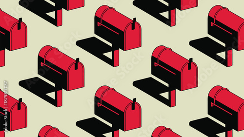 Repeating pattern of red mailboxes
