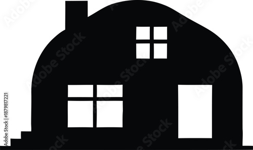 Modern architecture house icon with chimney and orbital ring frame for global real estate or construction company logo.