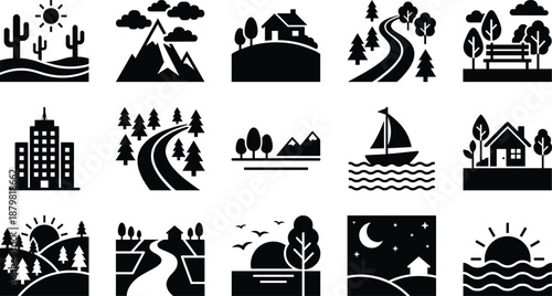 Black And White Vector Icon Set Of Touchscreen Hand Gestures Featuring Swiping Scrolling Pinching Zooming Rotating Tapping And Multi Finger Interface Control Symbols