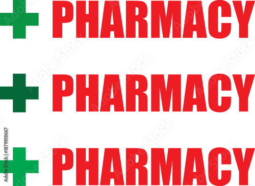 Pharmacy red color text sticker, label or banner