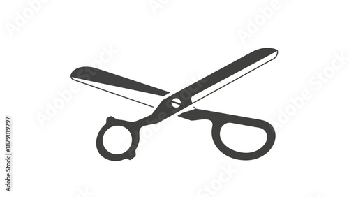 Simple black and white graphic illustration of a pair of open scissors on a plain background.