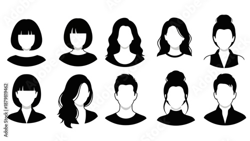 Collection of diverse silhouette avatars representing various hairstyles and genders, suitable for profile pictures or user icons.
