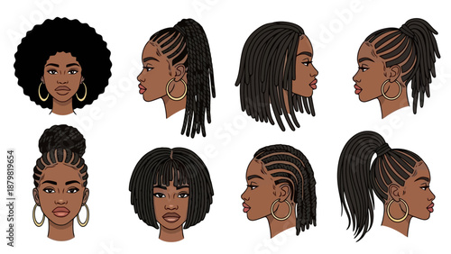 Collection of diverse hairstyles for Black women, showcasing various braiding techniques and natural hair textures.