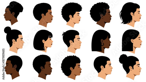 A diverse collection of profile portraits showcasing a variety of ethnicities, hairstyles, and genders.
