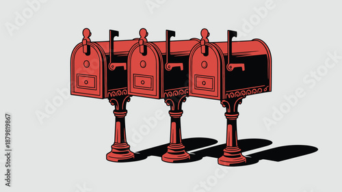 Row of red mailboxes