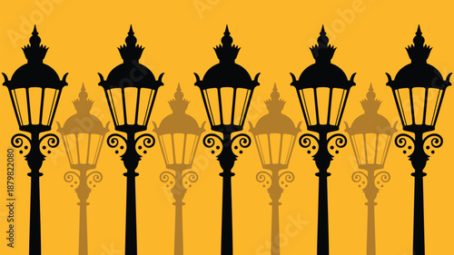 Row of elegant street lamps