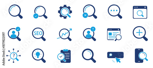 Search and analytics outline icons with Magnifying glass for Digital Marketing , web and app ui