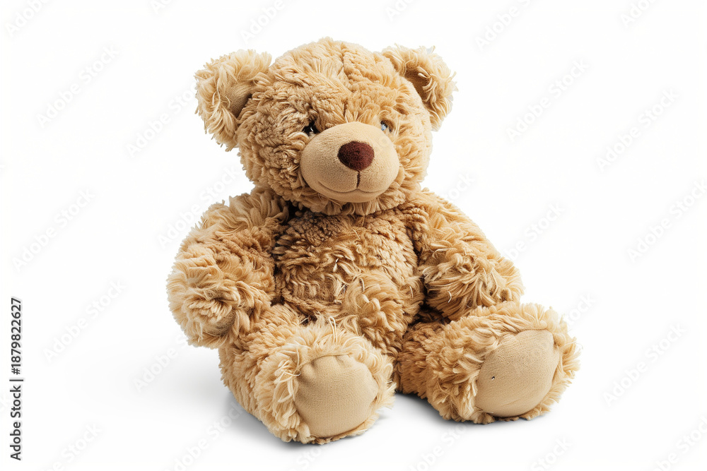 Fototapeta premium Toy teddy bear isolated on white, without shadow.