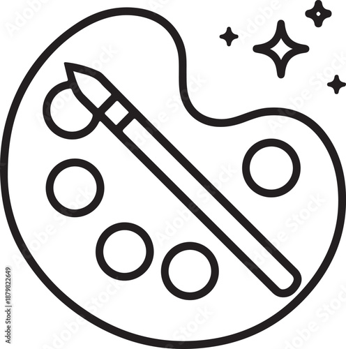 paint palette with brushes silhouette on white