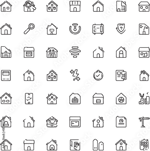 Real Estate minimal thin line web icon set. Included the icons as realty, property, mortgage, home loan and more