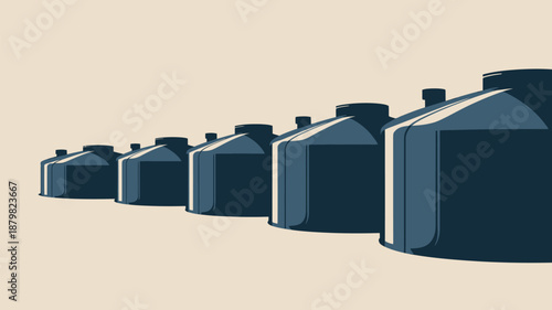 Row of industrial storage tanks