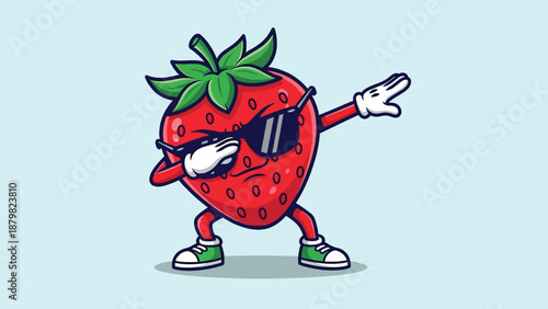Cool Strawberry Character Doing Dab Dance Pose.