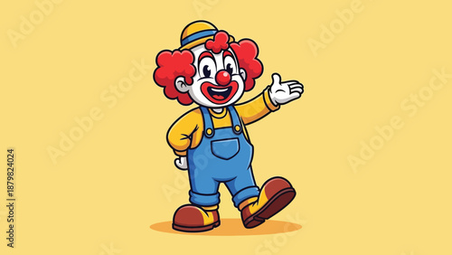 Cute Clown Character Waving Hand Cartoon Illustration.