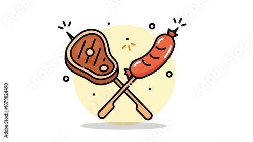 Grilled Steak and Sausage Skewers Icon.
