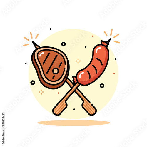 Grilled Steak and Sausage Skewers on Sticks.