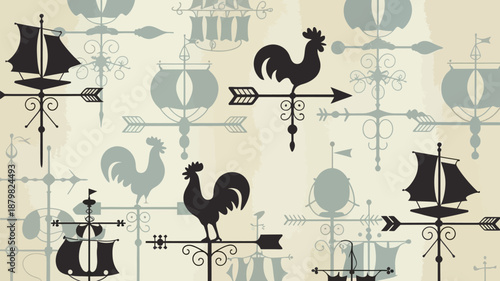 Vintage weather vanes and roosters pattern