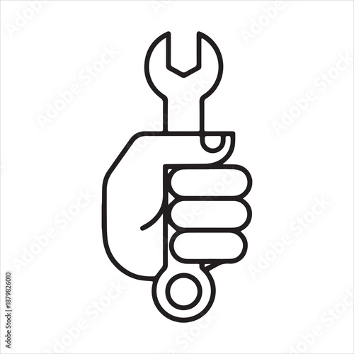 Hand holding a wrench symbol for repair and maintenance