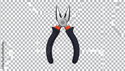 Pliers with black and orange handles on transparent background