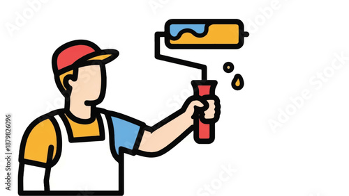 Man painting with roller in hand