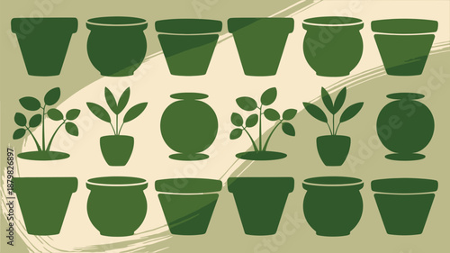 Collection of green plant pots