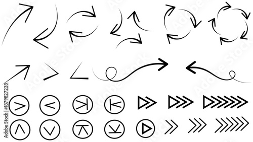 A collection of hand drawn arrows and direction symbols