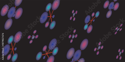 Abstract floral pattern with colorful petal shapes scattered on dark background creating playful modern visuals