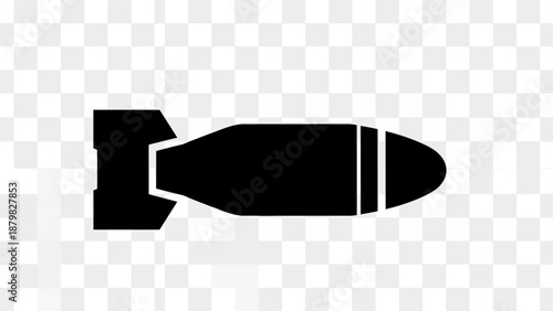 Black silhouette of a bomb with fins and a pointed nose, depicted as a simple graphic icon on a transparent background.