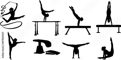 set of vector icon gymnast silhouette
