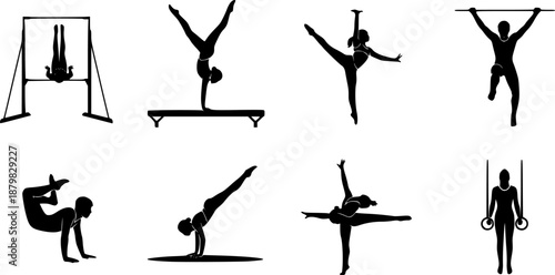 set of vector icon gymnast silhouette
