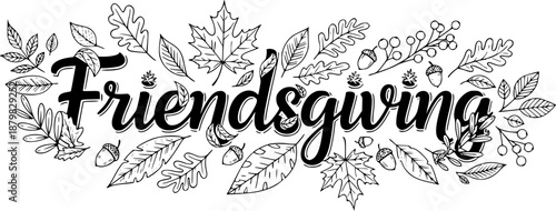 Friendsgiving typography with autumn leaves
