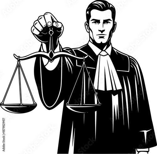 Lawyer or judge man holding scales of justice legal concept vector icon
