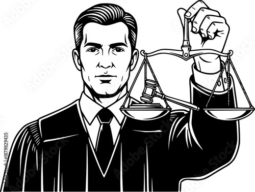 Lawyer or judge man holding scales of justice legal concept vector icon
