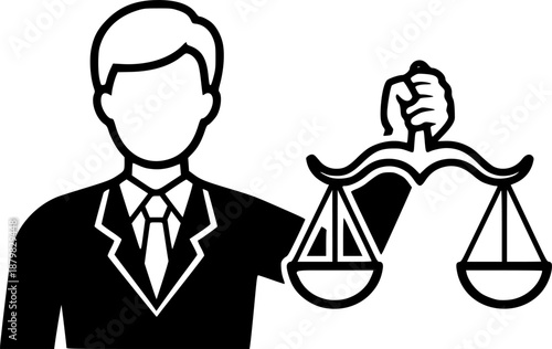 Lawyer or judge man holding scales of justice legal concept vector icon
