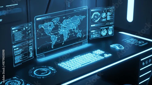 Wallpaper Mural Futuristic Computer Monitoring Station. Torontodigital.ca