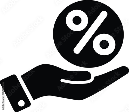 Black And White Vector Hand Holding Discount Percent Icon For Store Sale Promotion