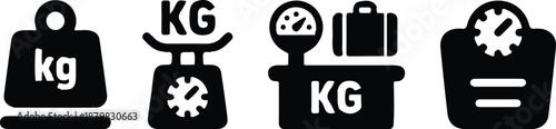 weight scale kg black icon set vector illustration collection design balance measure symbol