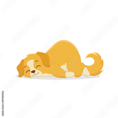 Adorable golden retriever puppy dog sleeping peacefully in lying position vector illustration clipart for domestic animal branding.