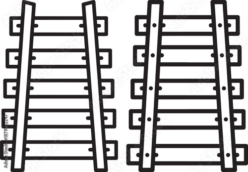 Railway Track Outline Icons for Train Transportation and Railroad Infrastructure, Simple Line Art Path Symbols
