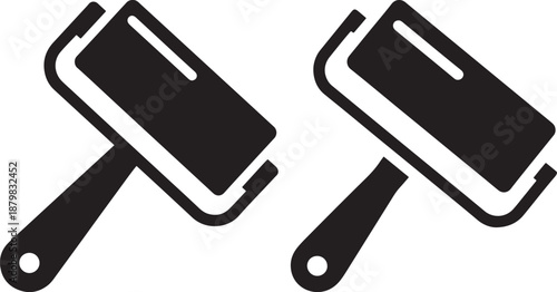 Paint Roller Icons for Home Renovation and Wall Painting, Hardware Tool Symbols for Interior Decorating