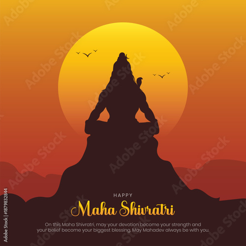 Happy Maha Shivratri Post and Creative. Moder and Minimal Maha Shivratri Banner and Background with Text and Lord Shiva Vector Illustration