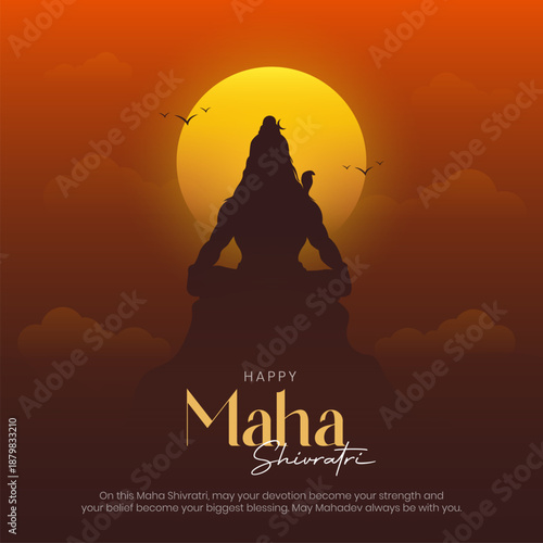 Happy Maha Shivratri Post and Greetings. Hindu Festival Maha Shivratri Banner and Background with Text and Lord Shiva Vector Illustration