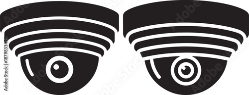 Security Camera Dome Icons for Surveillance and Protection, CCTV Electronic Monitoring Vector Symbols