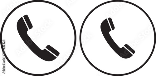 Telephone Handset Icons in Circle Frame for Customer Support and Contact Information, Communication Symbols