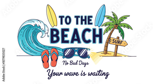 Summer Vacation Getaway:  Textured Design Titled 'To the Beach' with Beach Elements for Coastal Holidays.