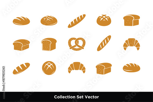 set of bread symbols  silhouettes isolated vector logo icon