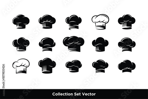 set of Chef hats logo and symbols cooking silhouettes isolated vector logo icon