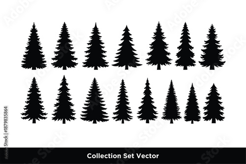 A set of silhouette pine tree vector illustration